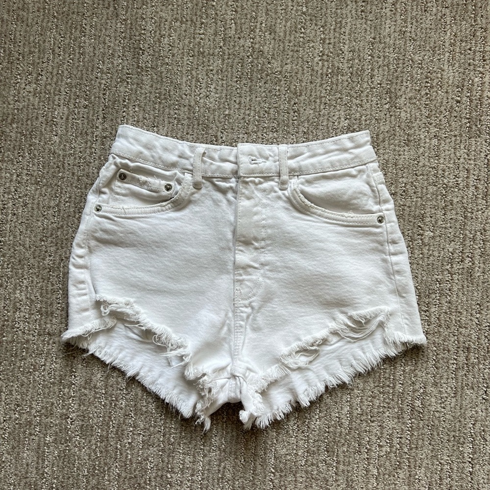 Zara white high rise denim shorts